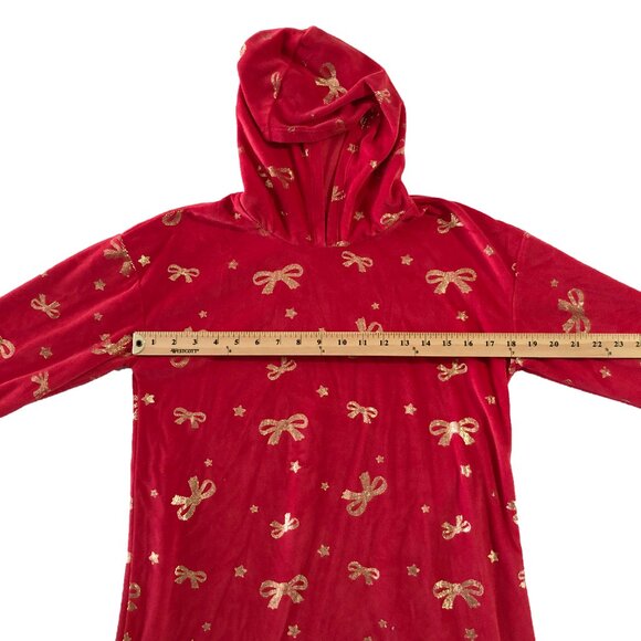 Holiday Time Dress Girls Size L (10-12) Plus Red Gold Bows Hooded Soft Christmas - Picture 4 of 7
